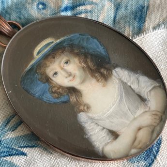 Francois Ferriere, miniature portrait of a girl in a straw hat