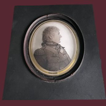 John Lea, silhouette reverse painted on glass of an officer