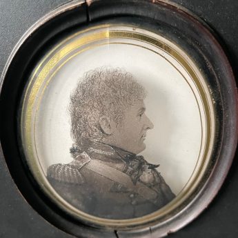 John Lea, silhouette reverse painted on glass of an officer