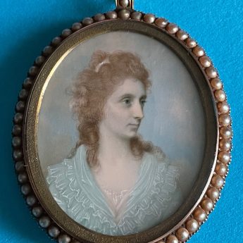 Charles Robertson, miniature portrait of a lady in a baby blue dress